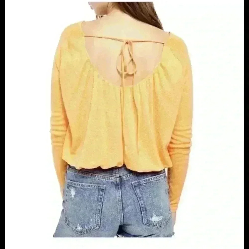 Free People Women's Bondi Thermal Top MEDIUM Malibu Orange Boho Cropped Tie Back